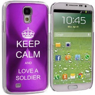 Purple Samsung Galaxy S4 S IV i9500 Aluminum Plated Hard Back Case Cover KK395 Keep Calm and Love A Soldier: Cell Phones & Accessories