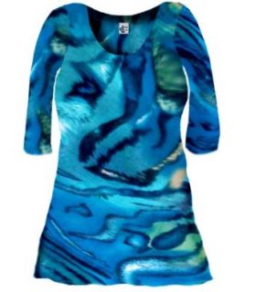 Sanctuarie Designs Women's Wild Cool Animal Print 3/4" Sleeves Plus Size Supersize Slinky Tunic Top 0x Blue/yellow at  Womens Clothing store: Shirts