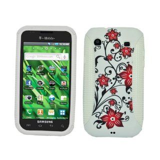 Hybrid Case Fits Samsung T959 I9000 Vibrant Galaxy S 4G Elegance Red Flowers White Hybrid Case (Outside Elegance Red Flowers Soft Silicone Skin, Inside White Front and Back Hard Case) T Mobile: Cell Phones & Accessories