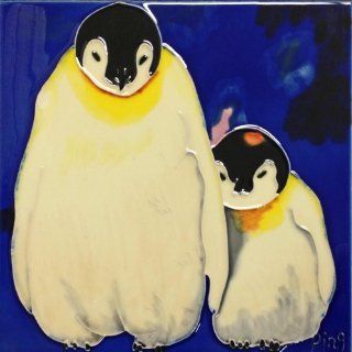 Continental Art Center BD 2050 8 by 8 Inch Penguin Mom and Baby Ceramic Art Tile  Decorative Tiles  Patio, Lawn & Garden
