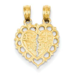 Best Friend Heart Pendant in Yellow Gold   14kt   Unisex Adult   Striking: Jewelry