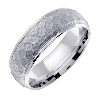 7mm Solid 14K White Gold Honey Comb Hammered Textured Design Wedding Ring Band for Men (Sizes 9   14): JDBands: Jewelry