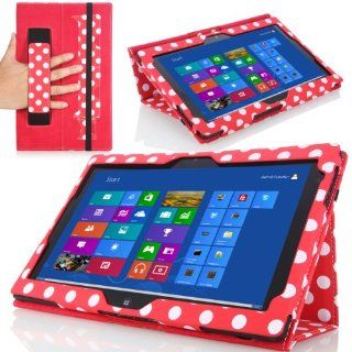 MoKo Slim Cover Case for Lenovo Thinkpad Tablet 2 10.1 inch Windows 8 Pro tablet, RED & DOT (with Flip Stand, Integrated Elastic Hand Strap, Stylus Loop, and Smart Cover Auto Wake/Sleep)  Players & Accessories