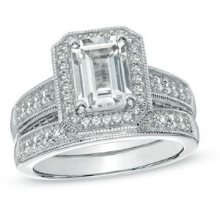 Emerald Cut Lab Created White Sapphire Fashion Ring Set in Sterling