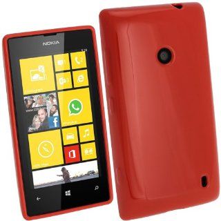 iGadgitz Red Glossy Durable Crystal Gel Skin (TPU) Case Cover for Nokia Lumia 520 Windows Smartphone Cell Phone + Screen Protector: Cell Phones & Accessories
