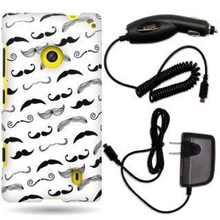 CoverON Nokia Lumia 521 Hard Plastic Slim Case Bundle with Black Micro USB Home Charger & Car Charger   Black Mustache Cell Phones & Accessories