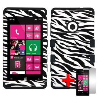Nokia Lumia 521 (T Mobile) 2 Piece Silicon Soft Skin Hard Plastic Image Case Cover, Black Zebra Stripes White Cover + LCD Clear Screen Saver Protector: Cell Phones & Accessories