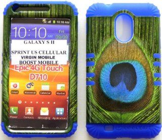 Double Impact Hybrid Cover Case Peacock Design Snap on Over Turquoise Blue Soft Silicone Samsung S2 Galaxy Epic 4g Touch D710 R760 for Sprint/boost Mobile/virgin Mobile/us Cellular: Cell Phones & Accessories