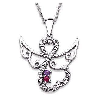 Sterling Silver Couples Genuine Birthstone Diamond Accent Angel Necklace: Jewelry