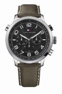 Tommy Hilfiger Men's Tyler Chronograph Watch 1790792 with Green Leather Strap and Black Dial Watches