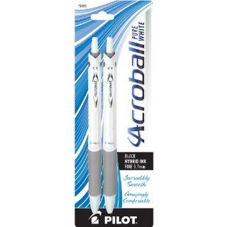 Pilot Acroball Pure White Retractable Hybrid Gel Ball Point Pens, Fine Point, Black Ink, Silver Accents, 2 Pack (31895) : Rollerball Pens : Office Products