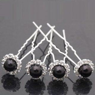 10pcs Wedding Bridal Faux Pearl Hair Pins Crystal Rhinestone Hair Pin Clips By Catalina (Black) : Beauty