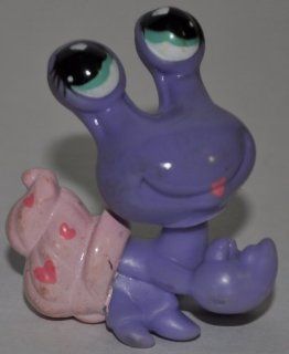 Hermit Crab #554 (Purple, Pink Shell, Aqua Eyed, Hearts on Shell, Painted Lips) Littlest Pet Shop (Retired) Collector Toy   LPS Collectible Replacement Single Figure   Loose (OOP Out of Package & Print) 