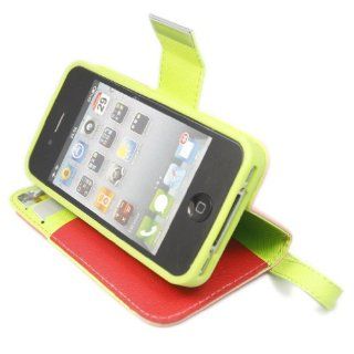 Colorful Wallet Stand Leather Flip with Credit Card Holder Case Cover for Apple iphone 4 4S 4G Gen Red & Yellow & Pink + 1 gift: Cell Phones & Accessories