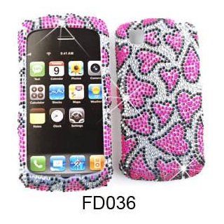 LG Encore GT550 Full Diamond Crystal, Pink Hearts on White Full Rhinestones/Diamond/Bling   Hard Case/Cover/Faceplate/Snap On/Housing/Protector: Cell Phones & Accessories