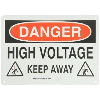 Brady 43118 14" Width x 10" Height B 555 Aluminum, Black and Red on White Electrical Hazard Sign, Header "Danger", Legend "High Voltage Keep Away" (with Picto): Industrial Warning Signs: Industrial & Scientific