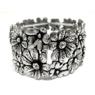 Say It With Flowers   Antiqued Silver Colored Stretch Bracelet Jewelry