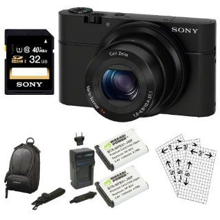 Sony DSC RX100 RX100 RX100B DSCRX100 20.2 MP Exmor CMOS Sensor Digital Camera with 3.6x Zoom + 32GB Class 10 Memory Card + Wasabi Replacement NP BX1 battery + Sony Soft Carry Case + Accessory Kit : Point And Shoot Digital Camera Bundles : Camera & Phot