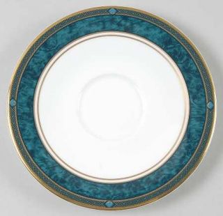 Royal Doulton Biltmore Saucer, Fine China Dinnerware   Gold Design On Green/Blue