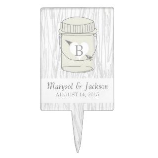 Mason Jar Rustic Wedding Cake Pick Woodgrain