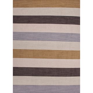 Handmade Flat weave Stripe pattern Brown Wool Rug (5 X 8)