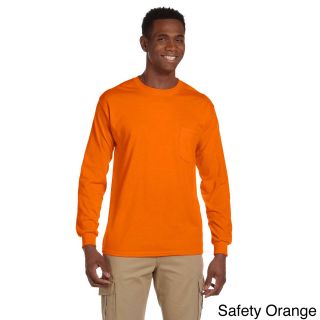 Gildan Gildan Mens Ultra Cotton Long Sleeve Pocket T shirt Orange Size XXL