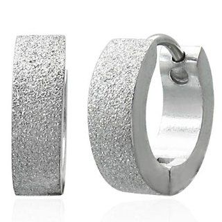 E565 E565 Stainless Steel Sandblasted Hoop Huggie Earrings: Jewelry