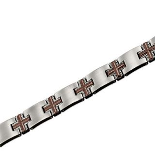 Triton Mens Stainless Steel and Brown Titanium Cross Bracelet   Zales