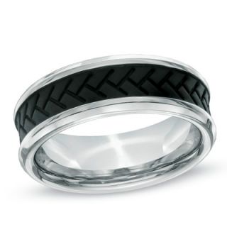 Mens 8.0mm Comfort Fit Two Tone Stainless Steel Wedding Band   Zales