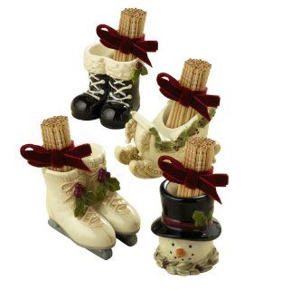 Grasslands Road Deck the Halls Sleigh/Ice Skate/Snowman/Black Boot Toothpick Holders with Ribbon Party Favors, Set of 24: Kitchen & Dining