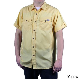 Mo7 Mo7 Mens Garment Washed Woven Short Sleeve Shirt Yellow Size M
