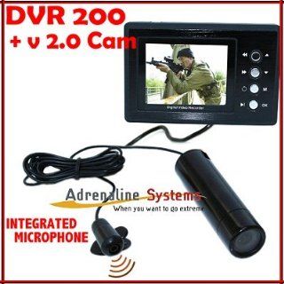 Portable DVR 200 + Sony 580 Helmet Camera ExView HAD CCD V 2.0 . Factory Integrated Stereo Microphone for Extreme Sports & tactical   military use. Long cable reach. Waterproof / Fogproof for motorcyle, bike, skydiving, car racing, gun cam, paintball, 