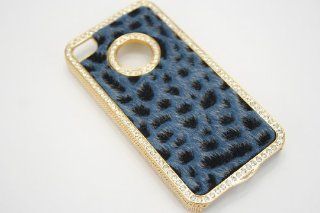 New Custom Bling Blue Cheetah Faux Fur Gold Lined Sparkly Animal Print Crystal Rhinestone Snap On Hard Shell Protective Case  Apple iPhone 4, 4G & 4S: Cell Phones & Accessories