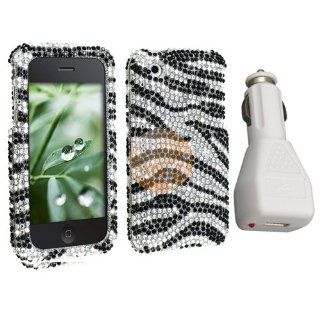 Zebra Diamond Bling Case+Car Charger Compatible With iPhone 3GS 3G: Cell Phones & Accessories