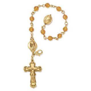 Gold tone, orange Swarovski crystal hand rosary: Jewelry