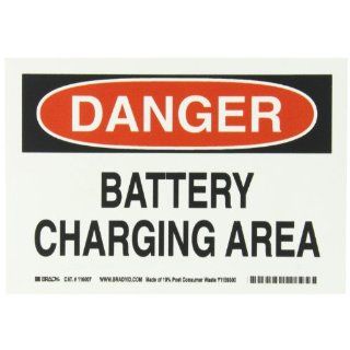 Brady 116007 10" Width x 7" Height B 586 Paper, Red And Black On White Color Sustainable Safety Sign, Legend "Danger Battery Charging Area": Industrial Warning Signs: Industrial & Scientific