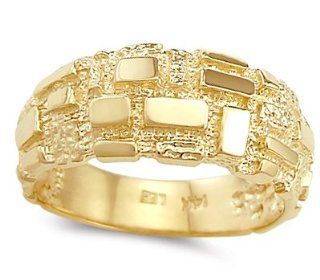Men's Nugget Ring 14k Yellow Gold Pinky Fashion Band: Wedding Bands: Jewelry