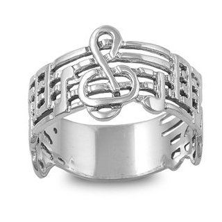 12MM .925 Sterling Silver PLAY MUSIC NOTES Treble Clef Sheet Note Ring Band 5 10: Jewelry