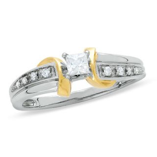 CT. T.W. Princess Cut Diamond Promise Ring in 10K Two Tone Gold