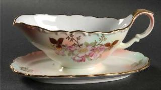 Schumann   Bavaria Wild Rose Scalloped (Rim/Embossed) Gravy Boat with Attached U
