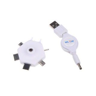 White Multi Car Charger Kit Adapter USB Retractable Cable for Apple iPod/Samsung: Cell Phones & Accessories