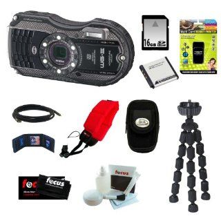 Pentax WG 3 16MP Waterproof Digital Camera (Black) + 16GB SD Card + Rechargeable Lithium Replacement Battery for Olympus + 7 inch Mini Flexible Spider Tripod + Accessories : Compact System Digital Cameras : Camera & Photo