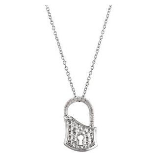 IceCarats Designer Jewelry Sterling Silver 1/10 Ctw Diamond Lock 18 Necklace 18 Inch: IceCarats: Jewelry