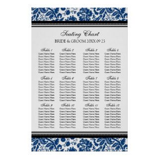 Seating Chart 12 Tables 96 Guest Blue Black Damask Posters