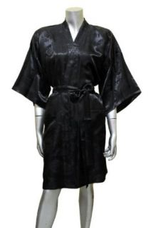 Dragon Pattern   Kimono Satin Silk Robe Bathrobe for Women (Short)   Black at  Womens Clothing store