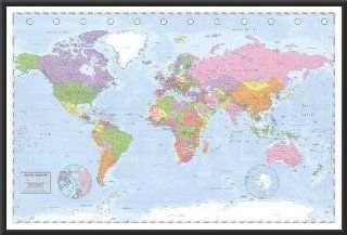 Framed World Map   Political 36x24 Dry Mounted Poster Wood Perfect For Push Pins Or Tracking Trips   Prints