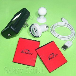 2x 1800mAh Spare Battery Travel Dock Wall Charger Mini Car Charger Micro USB Data Sync Cable Stand Holder 4 Samsung Galaxy Exhibit SGH T599N MetroPCS CellPhone Accessory (Only fit:Galaxy Exhibit): Cell Phones & Accessories