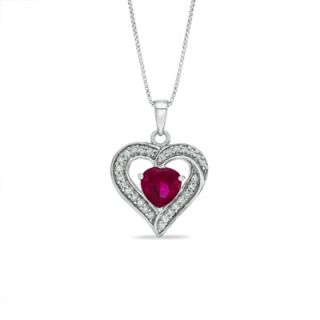 0mm Heart Shaped Lab Created Ruby and White Sapphire Heart Pendant