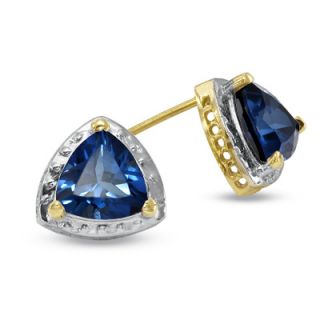 0mm Trillion Cut Lab Created Blue Sapphire Earrings in 10K Gold