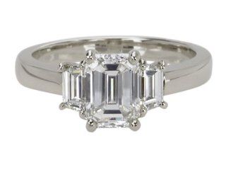 Platinum Emerald Cut 3 Stone Diamond Ring with Trapezoid Side Stones (GIA Certified 1.52 ct center, 2.20 cttw, H Color, VS2 Clarity), Size 6: Jewelry